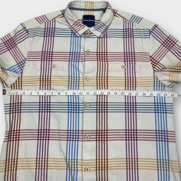 Tommy Bahama Shirt Mens Extra Large Silk Check Striped White Island Zone Pockets - Picture 13 of 14